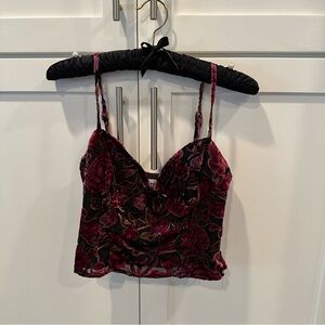 Superdown Revolve Velvet Corset Cami Black and Magenta Floral Bustier Cami
